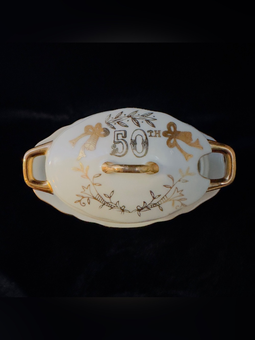 Vintage Lefton Fine China 50th Wedding Anniversary Miniature Gravy Boat Attached